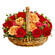 Chianti. The captivating beauty of this sophisticated arrangement of peach roses, red carnation and red gerberas with green fillers in a wicker basket will be an outstanding present!. Barcelona
