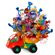 Cheerful lorry. Bouquet of candies decorated from a toy truck. Barcelona